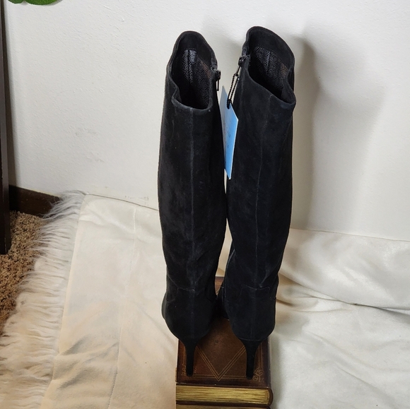 NEW Antonio Melani Black Genuine Suede Leather Dress Knee High Heels Boots - Picture 10 of 15